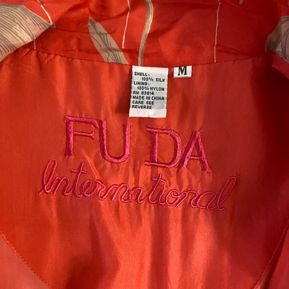Vintage FUDA International 100% Silk Bomber Jacket Size Medium Tulip Floral - Picture 12 of 14